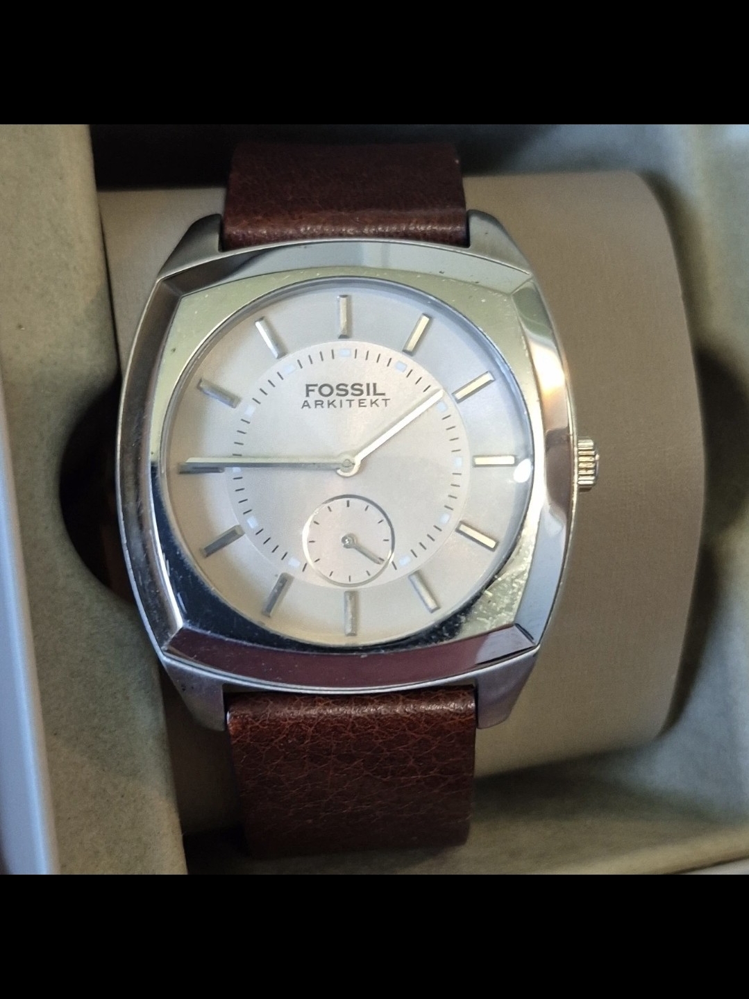 Fossil Arkitekt Men's Leather Strap Watch - Brown & Silvernew But Needs Battery